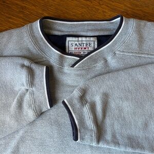 Vintage Crewneck Sweatshirt XL Cotton Blend Gray Navy White Long Sleeve Santee
